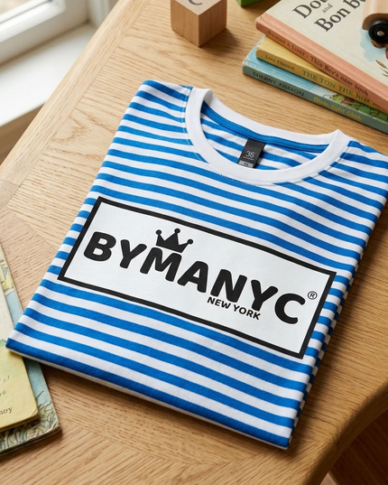 BYMANYC ® New York | Unisex T-Shirt | Natural / Mid Blue Stripe