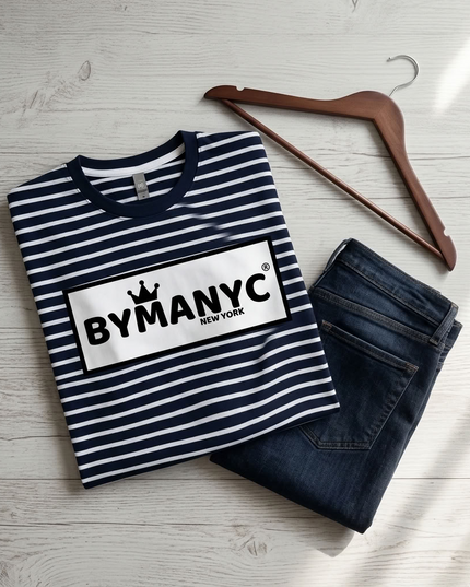 BYMANYC ® New York | Unisex T-Shirt | Navy / White Stripe