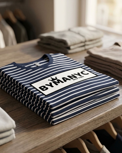 BYMANYC ® New York | Unisex T-Shirt | Navy / White Stripe