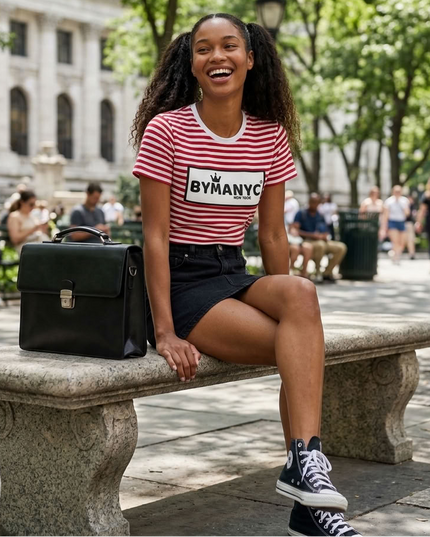 BYMANYC ® New York | Unisex T-Shirt | White / Red Stripe