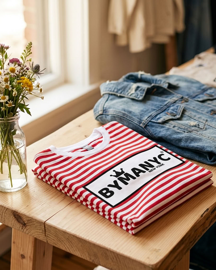 BYMANYC ® New York | Unisex T-Shirt | White / Red Stripe