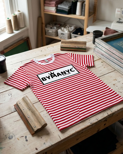 BYMANYC ® New York | Unisex T-Shirt | White / Red Stripe