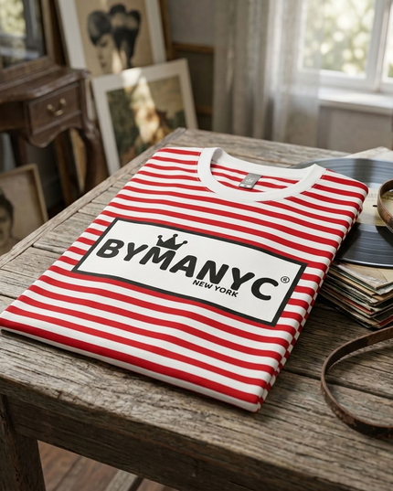 BYMANYC ® New York | Unisex T-Shirt | White / Red Stripe