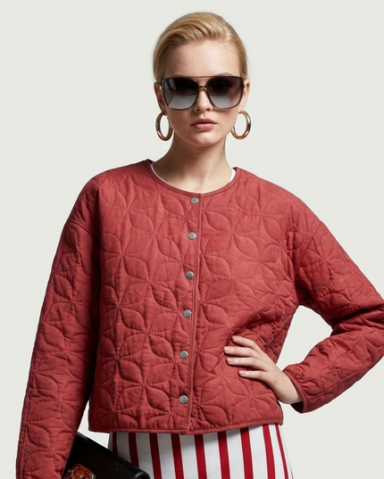 BYMANYC ® New York | Gesteppte Jacke Florale Stickerei | Watermelon Red