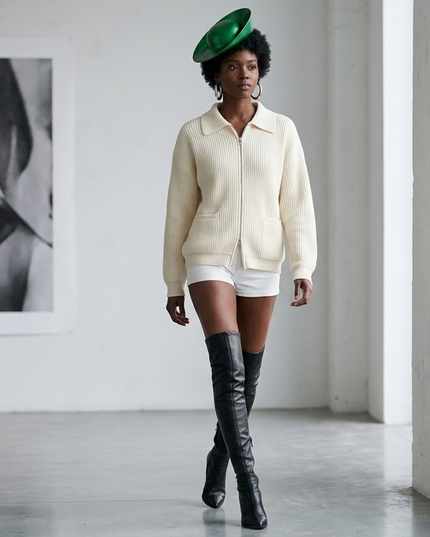 BYMANYC ® New York | Ribbed Zip-Front Knit Jacket | Off White | Damen