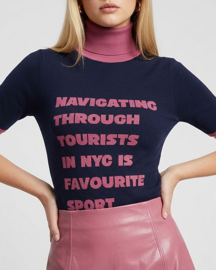 BYMANYC ® New York | Grand Central Fitted Top | Navy/Pink