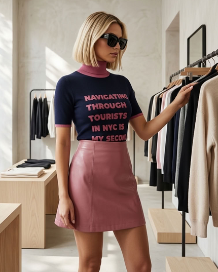 BYMANYC ® New York | Grand Central Fitted Top | Navy/Pink