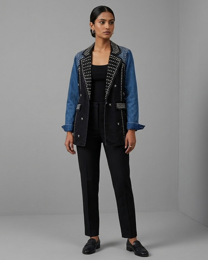 BYMANYC ® New York | Patchwork Denim Blazer Studded | Black/Blue