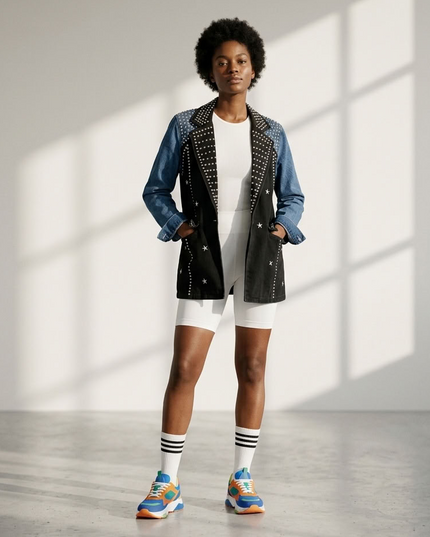 BYMANYC ® New York | Patchwork Denim Blazer Studded | Black/Blue