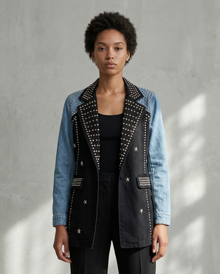 BYMANYC ® New York | Patchwork Denim Blazer Studded | Black/Blue