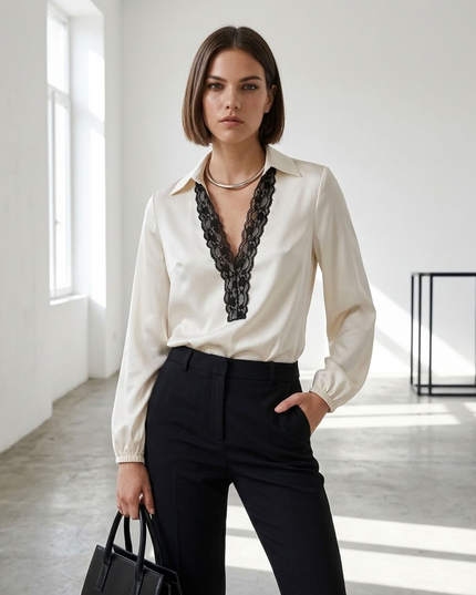 BYMANYC ® New York | Soho Lace V-Neck Bluse | Ivory