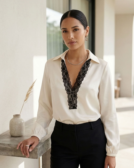 BYMANYC ® New York | Soho Lace V-Neck Bluse | Ivory