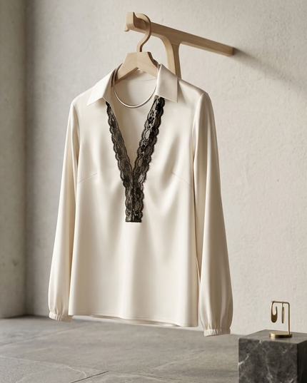 BYMANYC ® New York | Soho Lace V-Neck Bluse | Ivory