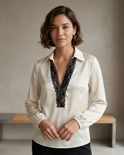 BYMANYC ® New York | Soho Lace V-Neck Bluse | Ivory