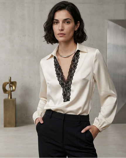 BYMANYC ® New York | Soho Lace V-Neck Bluse | Ivory