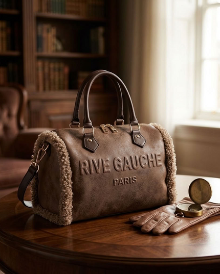Grand cabas douillet en fausse fourrure motif vache avec anse rigide, disponible en 3 coloris