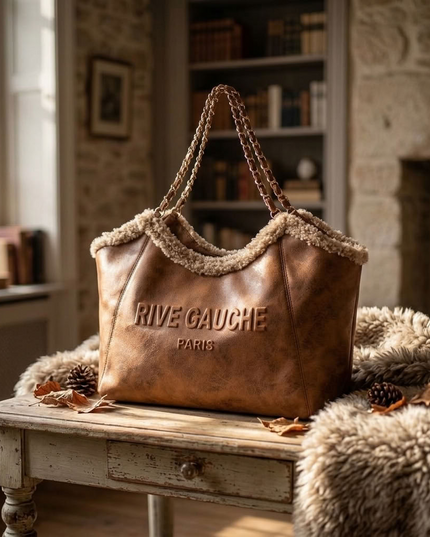 BIG cuddly shopper fur bag with cow pattern and firm handle in 3 colors 