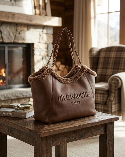 BIG cuddly shopper fur bag with cow pattern and firm handle in 3 colors 
