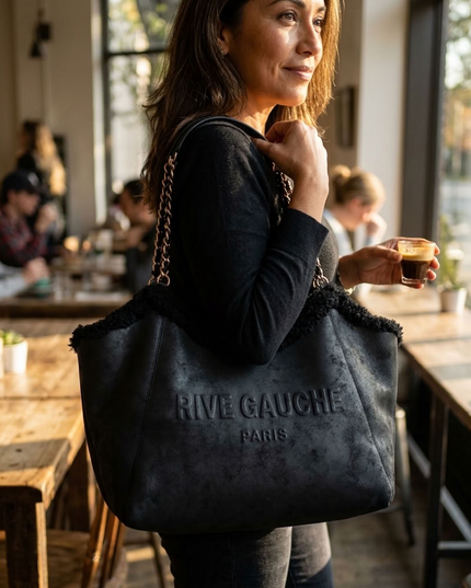 BIG cuddly shopper fur bag with cow pattern and firm handle in 3 colors 