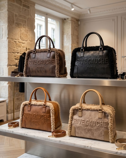 Vimoda Paris | Rive Gauche Handtasche | Wildlederoptik mit Teddyfell