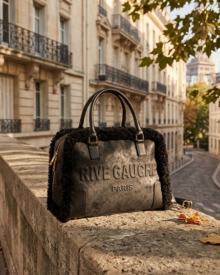 Vimoda Paris | Rive Gauche Handtasche | Wildlederoptik mit Teddyfell