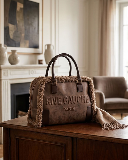 Vimoda Paris | Rive Gauche Handtasche | Wildlederoptik mit Teddyfell