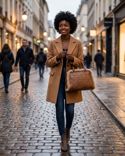 Vimoda Paris | Rive Gauche Handtasche | Wildlederoptik mit Teddyfell