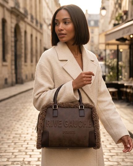 Vimoda Paris | Rive Gauche Handtasche | Wildlederoptik mit Teddyfell