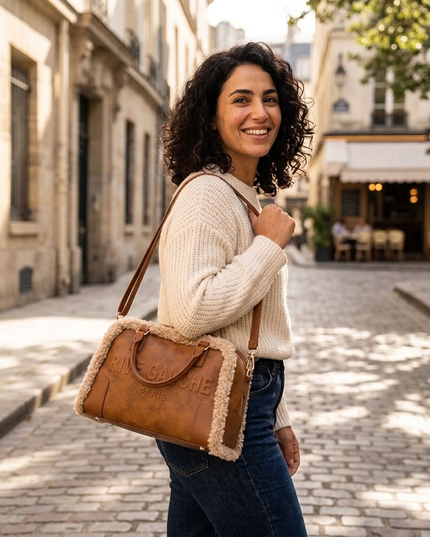 Vimoda Paris | Rive Gauche Handtasche | Wildlederoptik mit Teddyfell