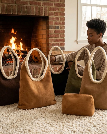 BIG cuddly shopper fur bag with cow pattern and firm handle in 3 colors 