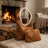 BIG cuddly shopper fur bag with cow pattern and firm handle in 3 colors 