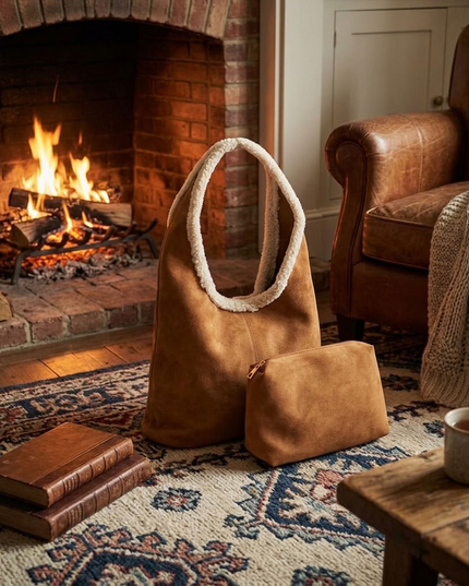 BIG cuddly shopper fur bag with cow pattern and firm handle in 3 colors 