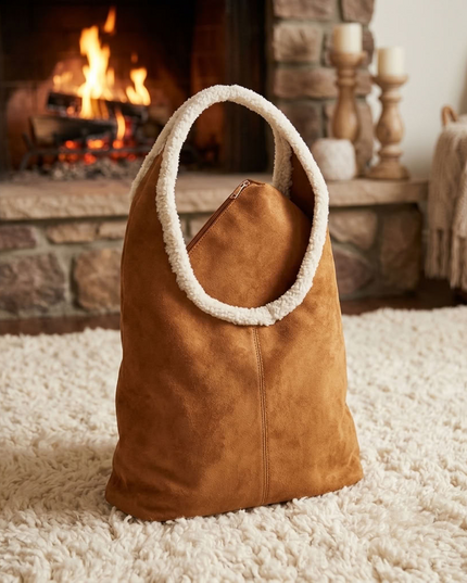 BIG cuddly shopper fur bag with cow pattern and firm handle in 3 colors 