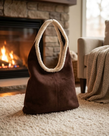 BIG cuddly shopper fur bag with cow pattern and firm handle in 3 colors 