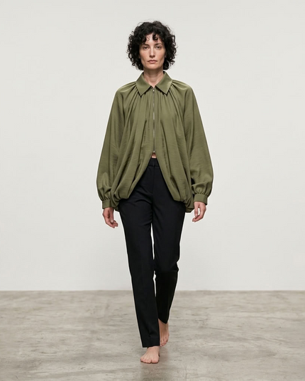 BYMANYC | Oversize-Blusenjacke mit Reissverschluss | Olivgrün