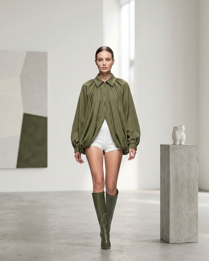 BYMANYC | Oversize-Blusenjacke mit Reissverschluss | Olivgrün