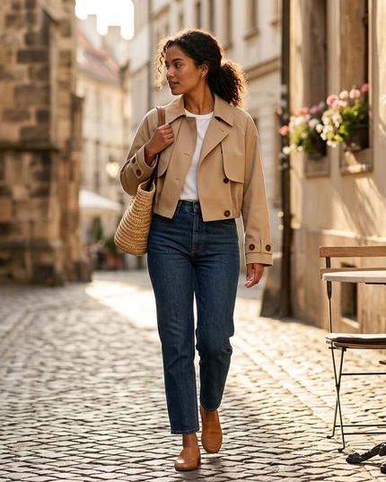 BYMANYC ® New York | Soho kurze Jacke im Trench-Stil | Khaki