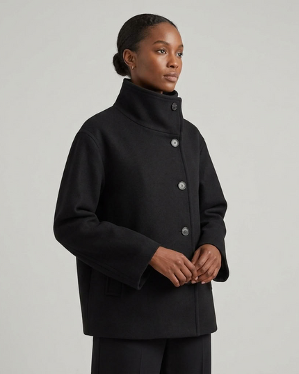 BYMANYC ® New York | Soho asymmetrischer Kurzmantel aus Wollmischung | Schwarz