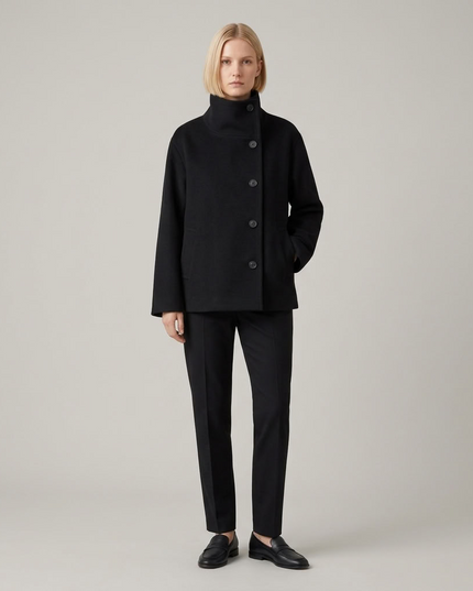 BYMANYC ® New York | Soho asymmetrischer Kurzmantel aus Wollmischung | Schwarz
