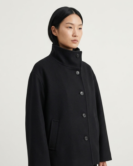 BYMANYC ® New York | Soho asymmetrischer Kurzmantel aus Wollmischung | Schwarz