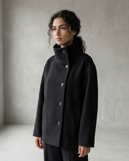 BYMANYC ® New York | Soho asymmetrischer Kurzmantel aus Wollmischung | Schwarz