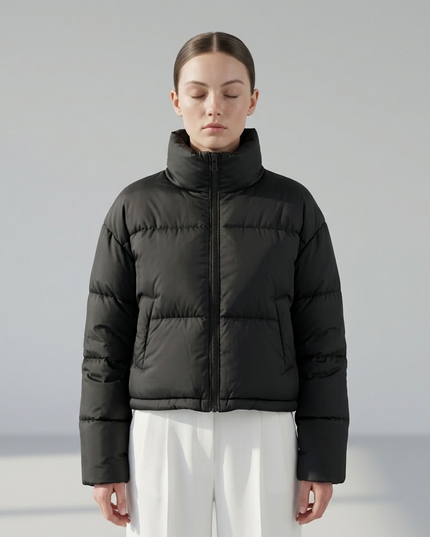 BYMANYC ® New York | Kurze Steppjacke mit Stehkragen | Schwarz