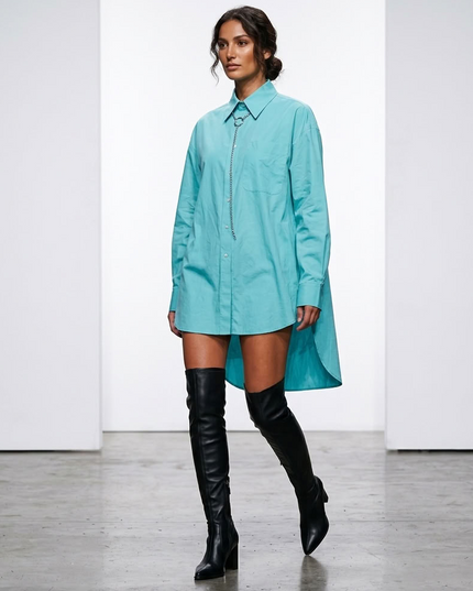 BYMANYC ® New York | Oversize-Hemdkleid mit asymmetrischem Saum | Blau/Weiss