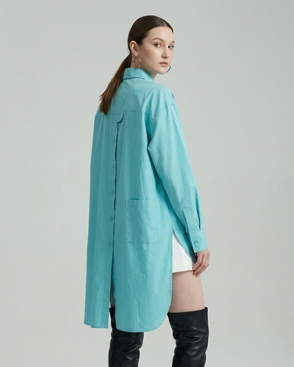 BYMANYC ® New York | Oversize-Hemdkleid mit asymmetrischem Saum | Blau/Weiss
