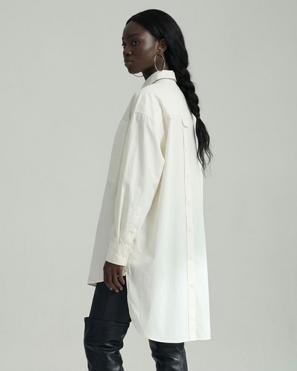 BYMANYC ® New York | Oversize-Hemdkleid mit asymmetrischem Saum | Blau/Weiss