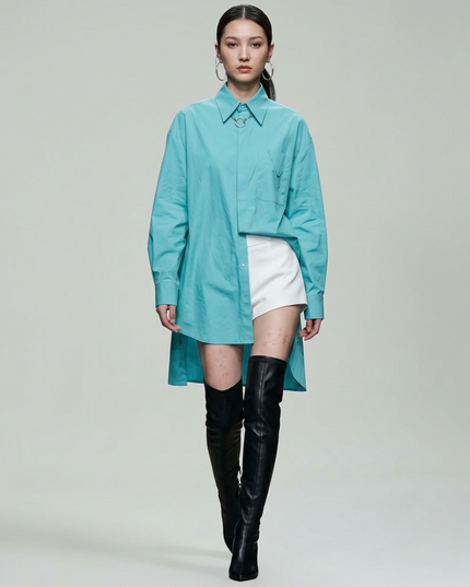 BYMANYC ® New York | Oversize-Hemdkleid mit asymmetrischem Saum | Blau/Weiss