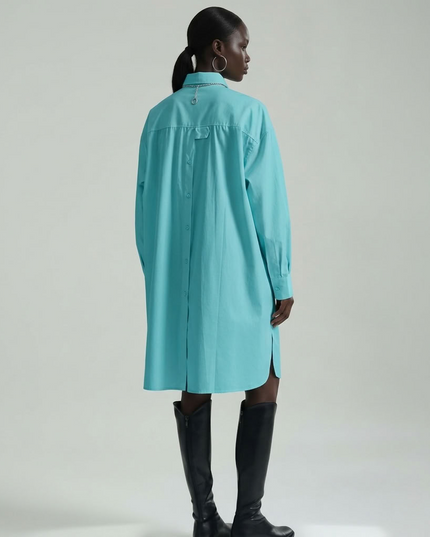 BYMANYC ® New York | Oversize-Hemdkleid mit asymmetrischem Saum | Blau/Weiss