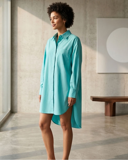 BYMANYC ® New York | Oversize-Hemdkleid mit asymmetrischem Saum | Blau/Weiss