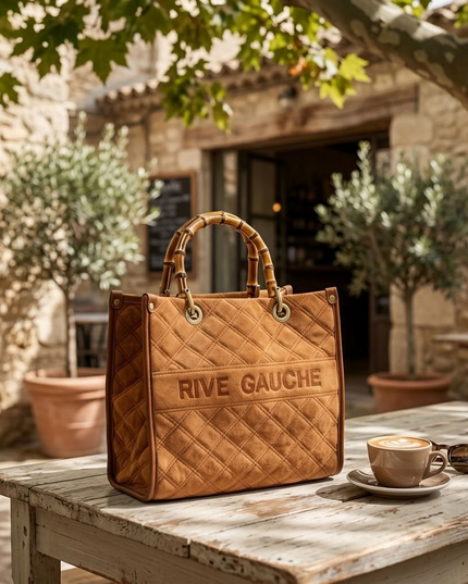 Vimoda Paris | RIVE GAUCHE gesteppte Handtasche mit Bambusgriffen | Multicolor