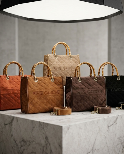 Vimoda Paris | RIVE GAUCHE gesteppte Handtasche mit Bambusgriffen | Multicolor